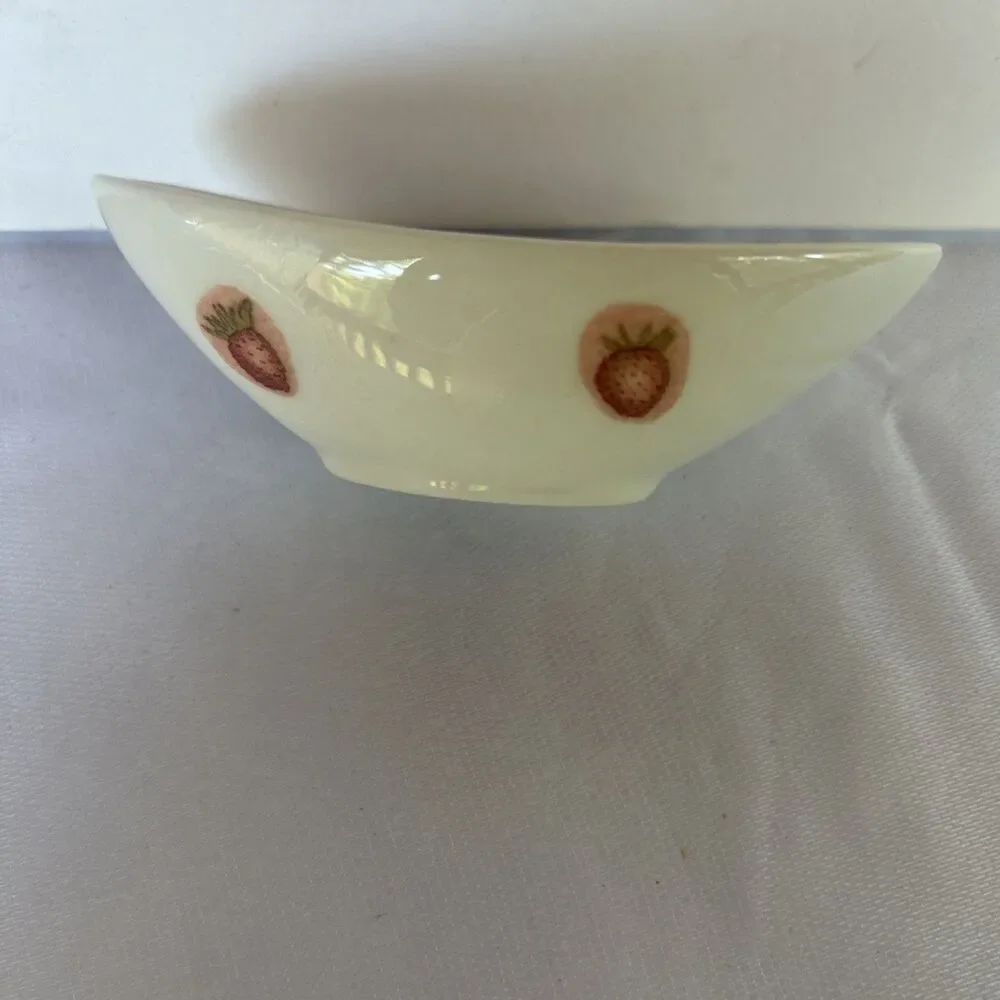 Crate & Barrel Strawberry Oval Dipping Bowl Ceramic Appetizer Dish
